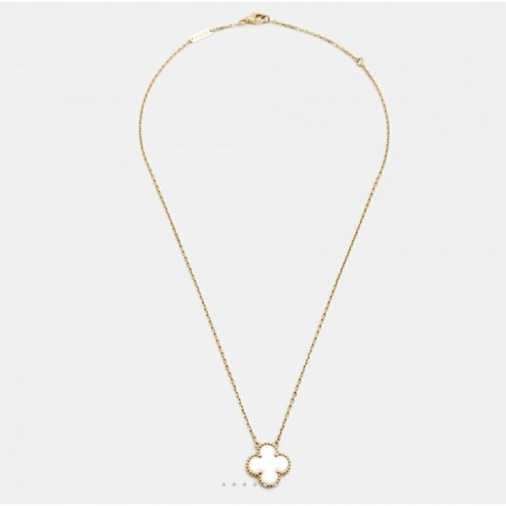 Womens Pendant Necklace Gold plated & White , Irish shamrock, festival, boho,